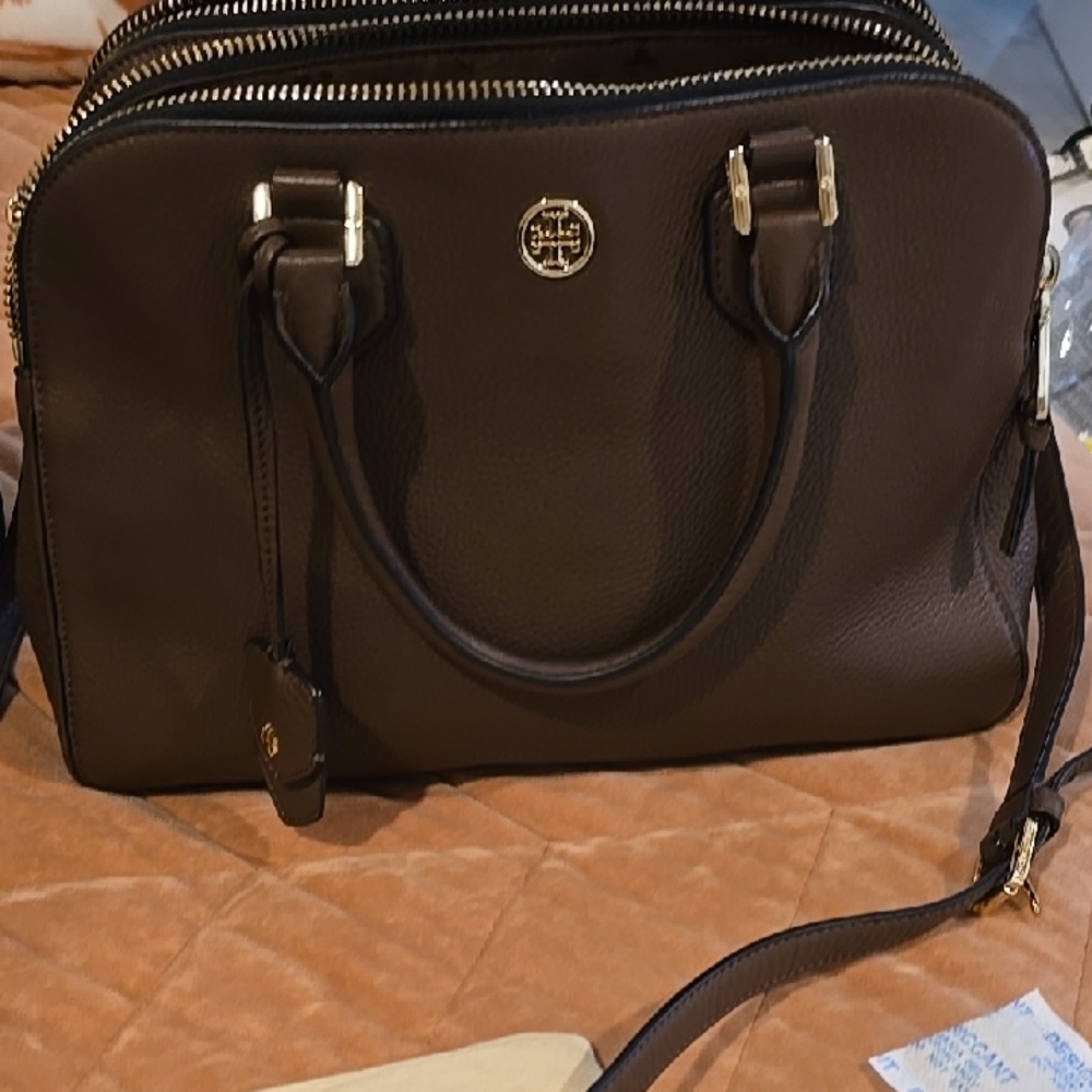 Authentic Prestine Tory Burch Dark Brown Leather Satchel